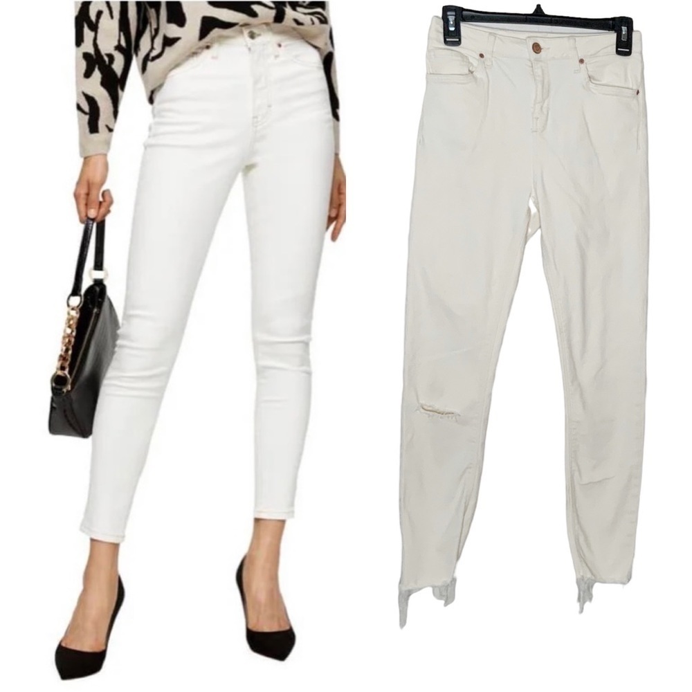 𝅺TOPSHOP Jamie off white jeans pants. Raw hem with slight distress. Size 28